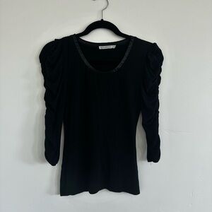 Mikarose Black Runched 3/4 Length Sleeve Top